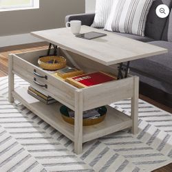 Farmhouse Lift Top Coffee Table, Rustic White Finish