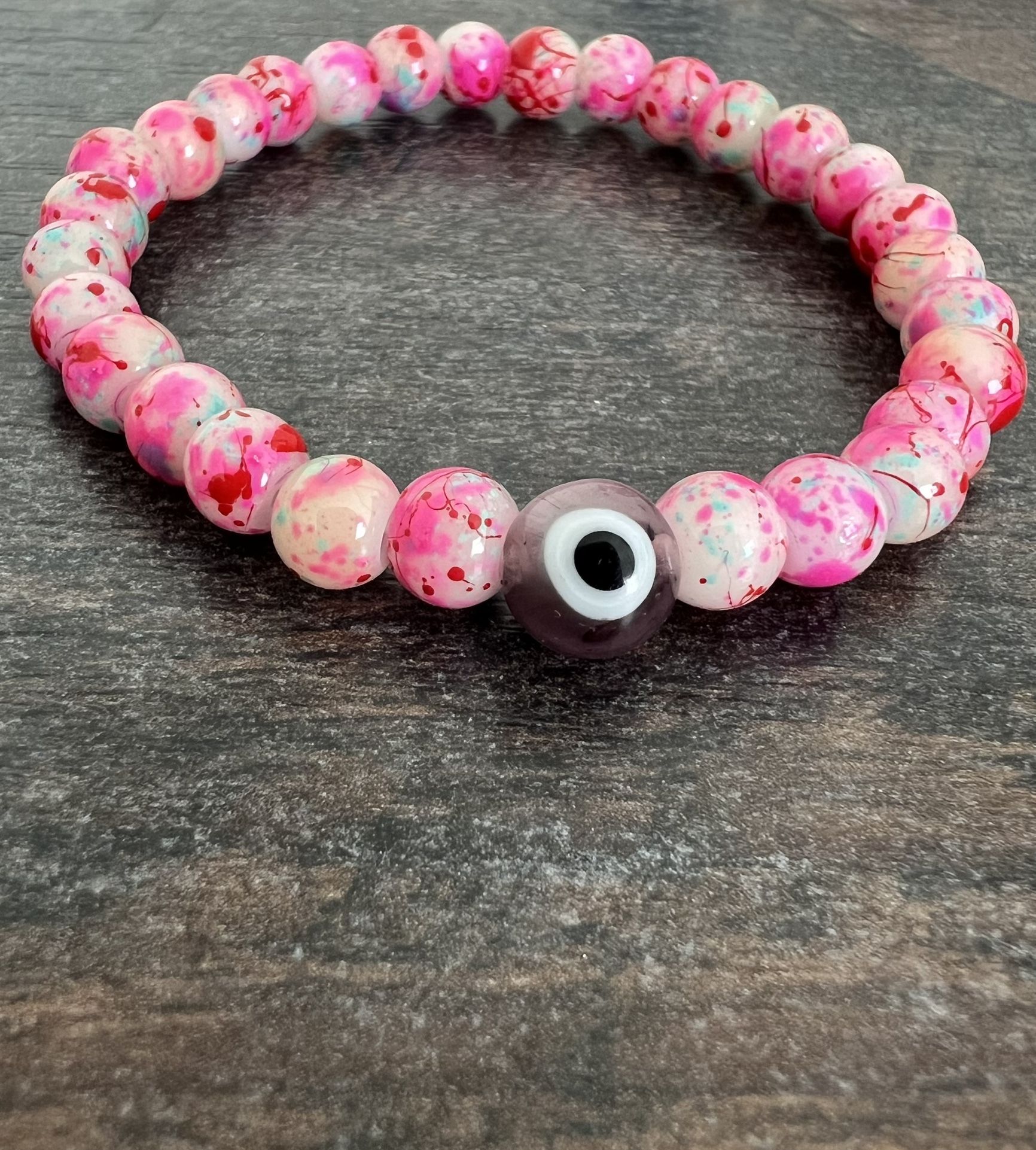 Pink Multicolor Evil Eye Beaded Bracelet