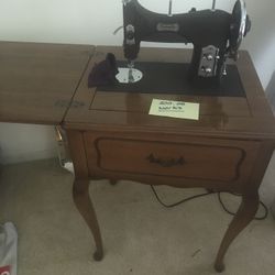 Vintage Domestic Sewing Machine In Cabinet