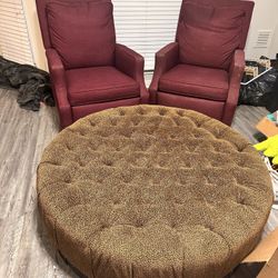 Two Recliner Chairs & Ottoman
