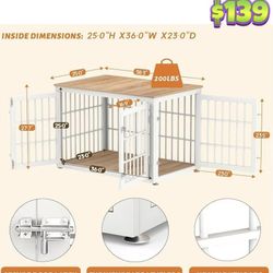 😀 38 Inch Heavy Duty Dog Crate Furniture for Large and Medium Dogs, Decorative Pet House End Table, Wooden Cage Kennel Furniture Indoor, Natural&Whit