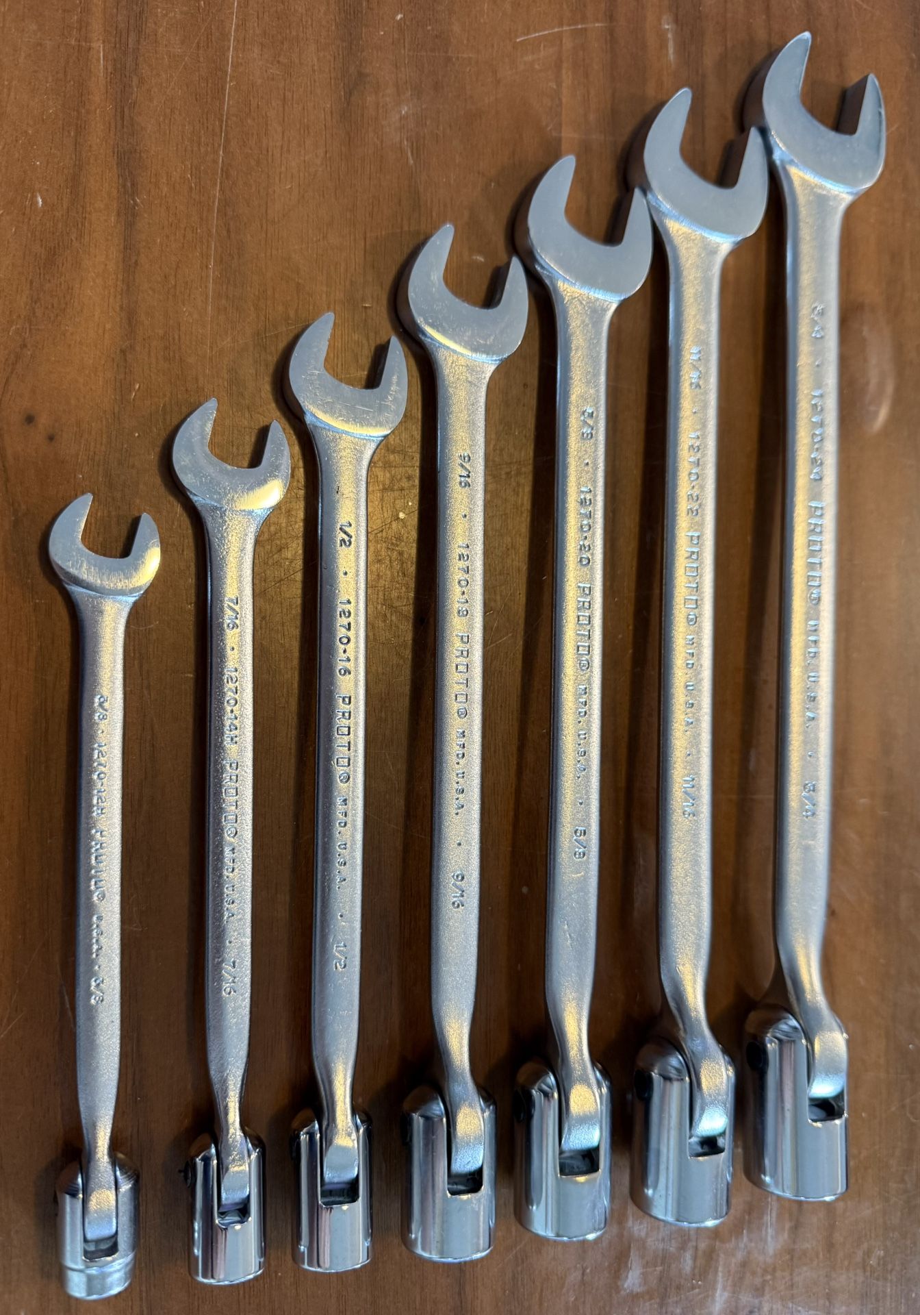 Proto 7pc Combo Wrench Set Socket End 12 point 3/8” 3/4”