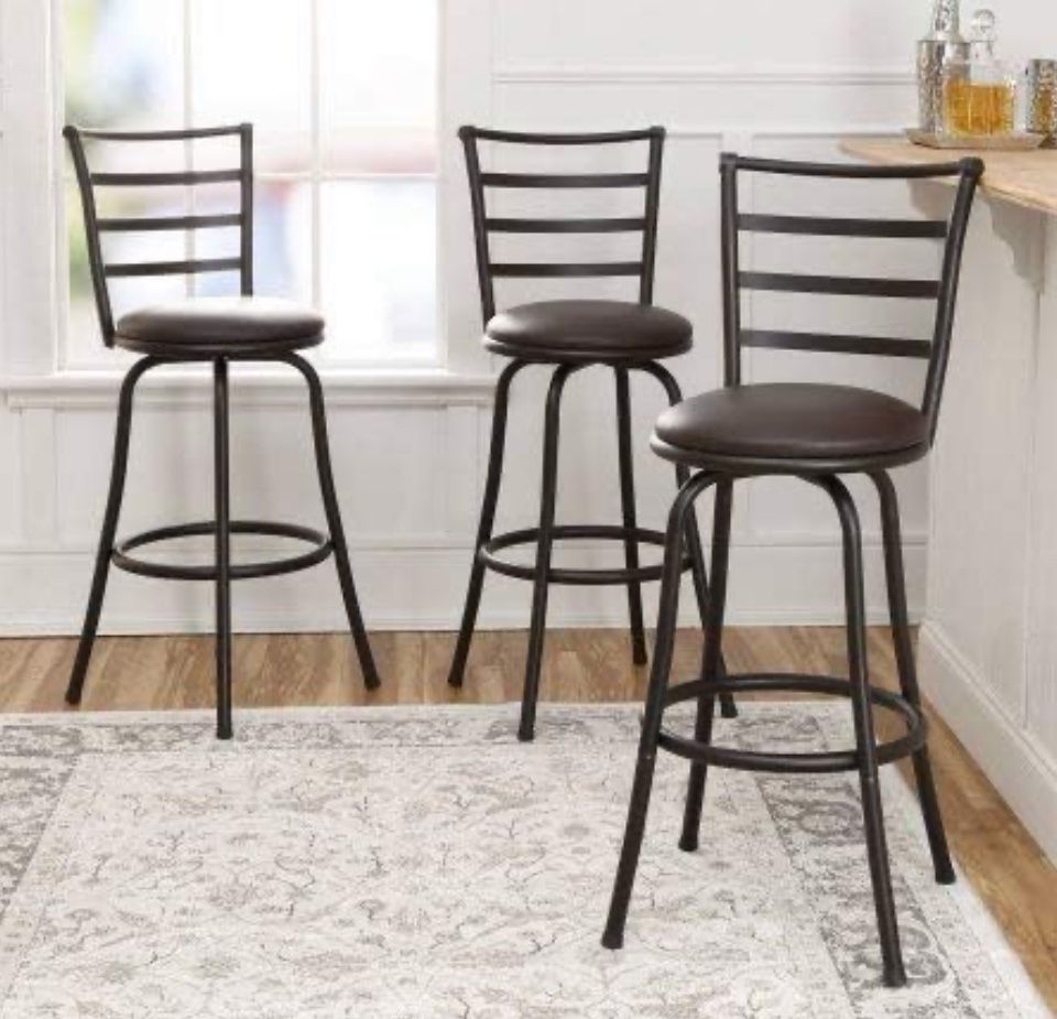 Mainstays Adjustable-Height Swivel Barstool, Hammered Bronze Finish, Set of 3 - Brown