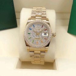 Gold Rhinestones Autometic Movement Women's Men's Watch Gift