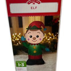  HOLIDAY TIME 4FT TALL ELF AIRBLOWN INFLATABLE OUTDOOR DECOR - NEW  Add a touch of festive cheer to your outdoor space with this 4ft tall Holiday Time