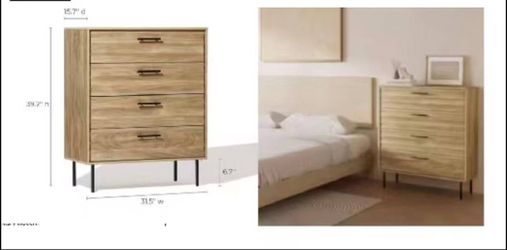 Brand New 4-Drawer Dresser – Brown Fir WAVY TEXTURE Drawer Fronts, Black Metal Legs & Handles