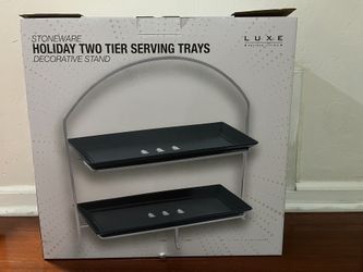 Stoneware Holiday Two Tier Serving Trays