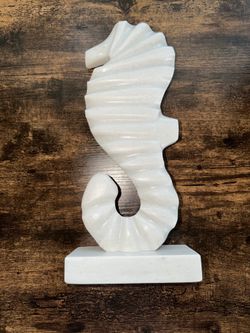 Solid Genuine White Marble Stone Seahorse Sculpture