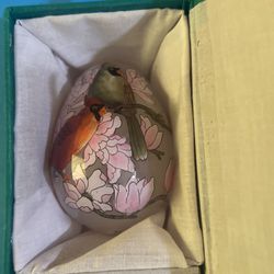 Glass Egg Nature’s Garden By Wang Ming  Vintage 1998 Hand Blown And Painted Gift
