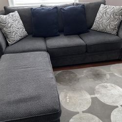 Gorgeous Navy Sofa And Storage Ottoman 