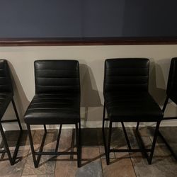 (x2) Amazon Brand Rivet Decatur Modern Faux Leather Kitchen Bar Stool, 41"H, Black