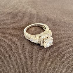 SD Signed CZ 925 Sterling Silver Split Band Ring Sz 7.5