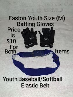 2 Youth Baseball/Softball Items All For 1 Price (Size Medium Batting Gloves, & Youth Baseball/Softball Elastic Belt)
