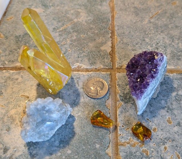 Amethyst Aura Quartz Celestine And Amber Rocks