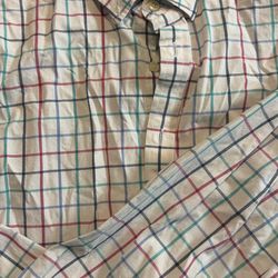 Merona Button Down Green White Check 100% Cotton  Long Sleeve