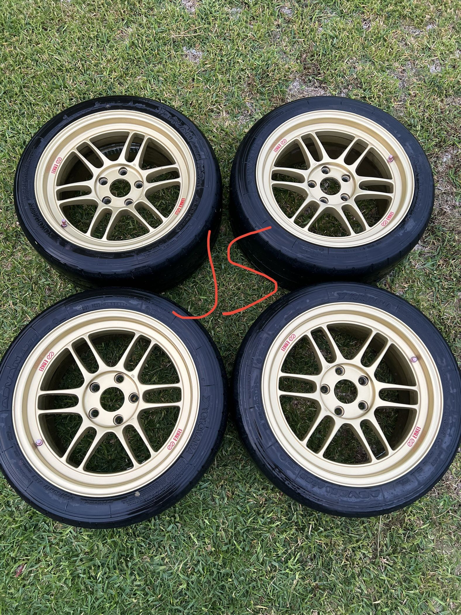 17x9 +45 5x114.3 Gold Enkei RPF1 with 245/40/17 Yokohama Advan A052