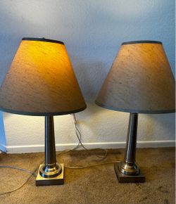 Pair of Brushed Nickel Table Lamps 28”H