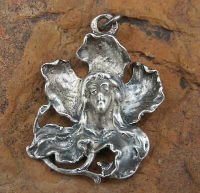 Vintage Sterling Silver Art Nouveau Floral Lady Pendant