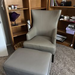 Gray Faux Leather Lounge Chair and Ottoman