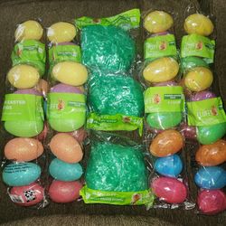 Easter items 8 pks eggs, 3 pj grass