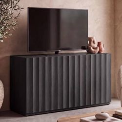 #B 46.96" TV Stand, Fluted Mid-Century Modern 3 Doors, Charcoal Oak $ 120