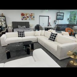 American Eagle AE3808 Modern Contemporary Ivory Fabric Sectional Sofa Set