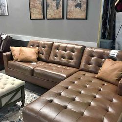 Real Leather Sectional Couch With Chaise 💛💛💛 No Needed Credit Check 💛 $39 Down Payment with Financing