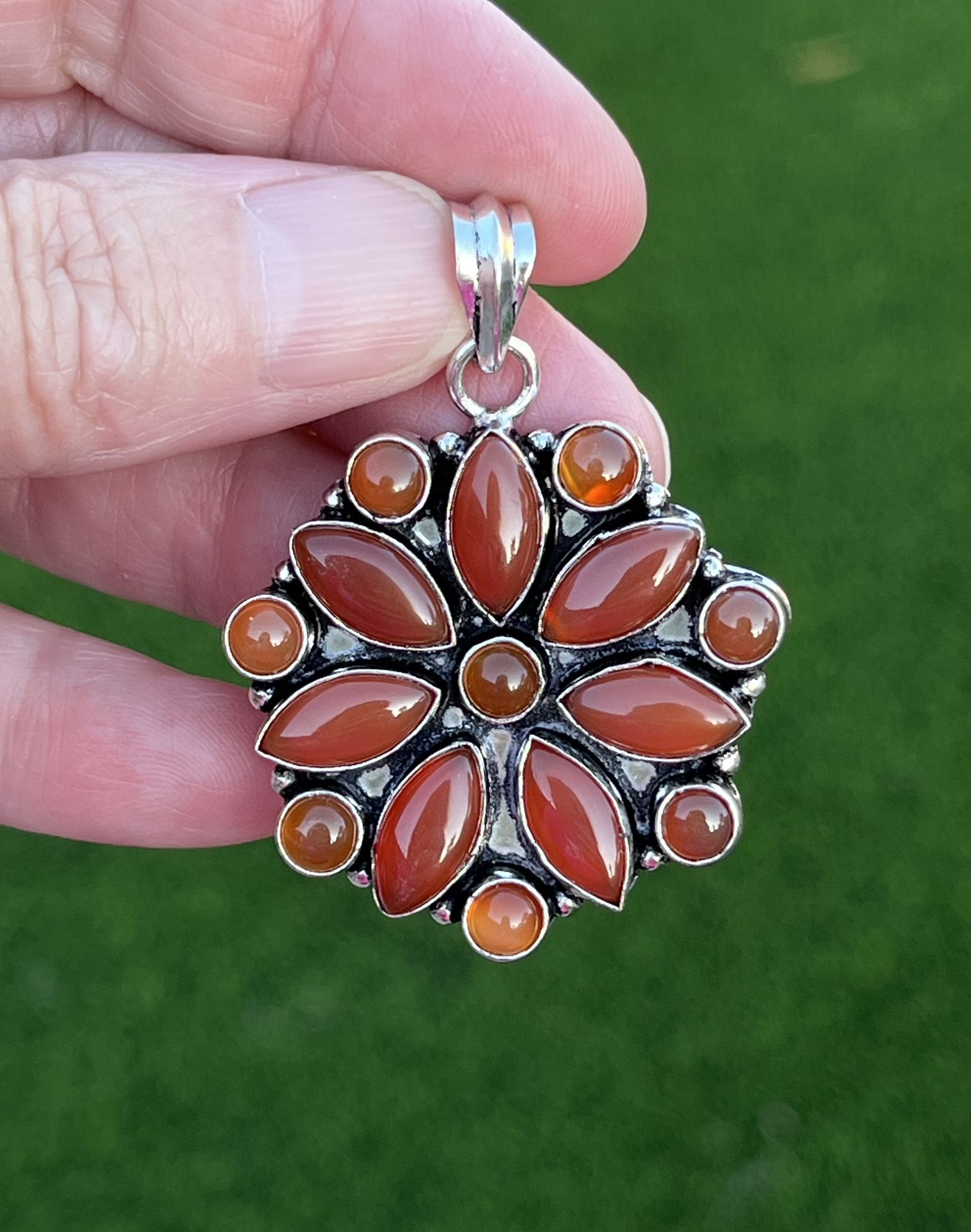 Natural Genuine Carnelian Sterling Silver 2” Gemstone Pendant