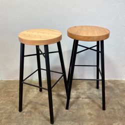 Pair of Custom Reclaimed Oak Barstools