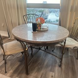 Marble Round neutral  Dining Table & 4 Chairs 