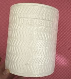 White Ceramic Kitchen Utensil Holder — Modern Farmhouse Style