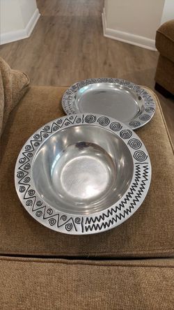 Vintage Aluminum Serving Bowl and Tray