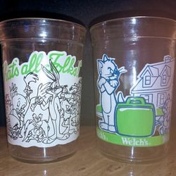 Vintage. Welch's Jelly Jar Glasses. Red Football Rare. Tom & Jerry. Looney Tunes. Excellent.