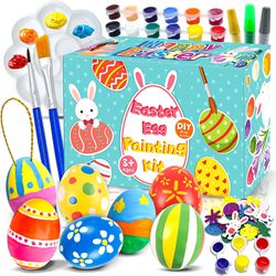 199 pcs Easter Eggs Painting Kit for Kids-48 Paintable Easter Eggs, Easter Basket Stuffers,DIY Design Arts and Craft Doodle Kit,Hanging Plastic Easter