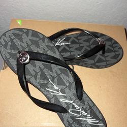Michael Kors Monogram Wedge Black Sandals 
