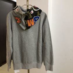 Men's BAPE A Bathing Ape Cotton Zip Hoodie Grey