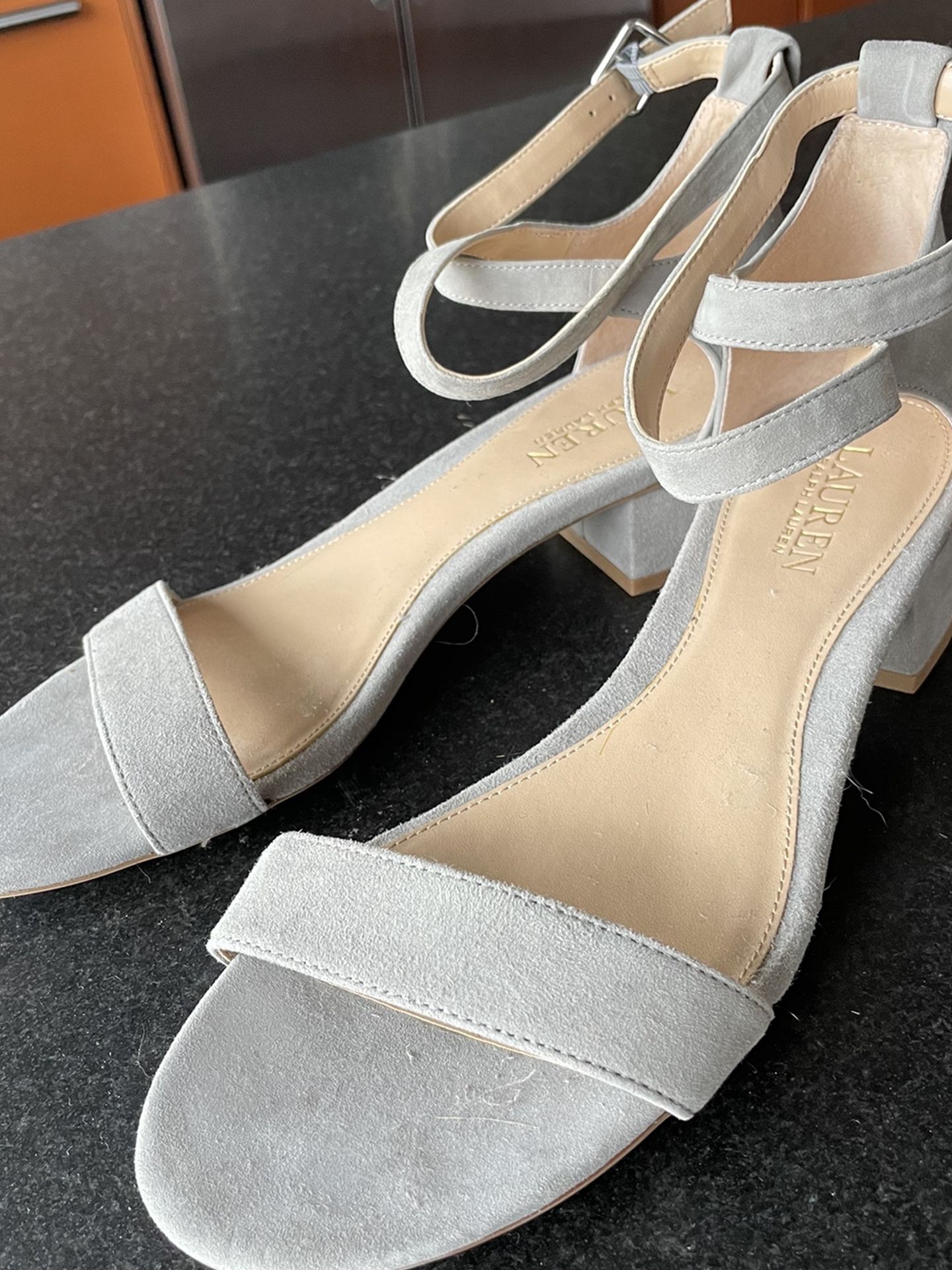 Ralph Lauren Light Gray Suede Heels