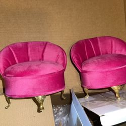 Barbie Pink Velvet Jewelry Box Doll chairs 