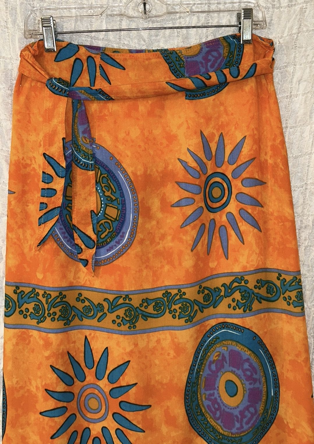 Vibrant Orange Patterned Wrap Skirt/ Swimsuit Cover
