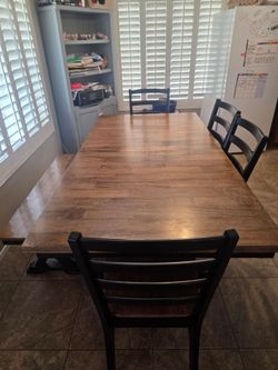 Farmhouse Dining Table with 4 chairs and a bench
