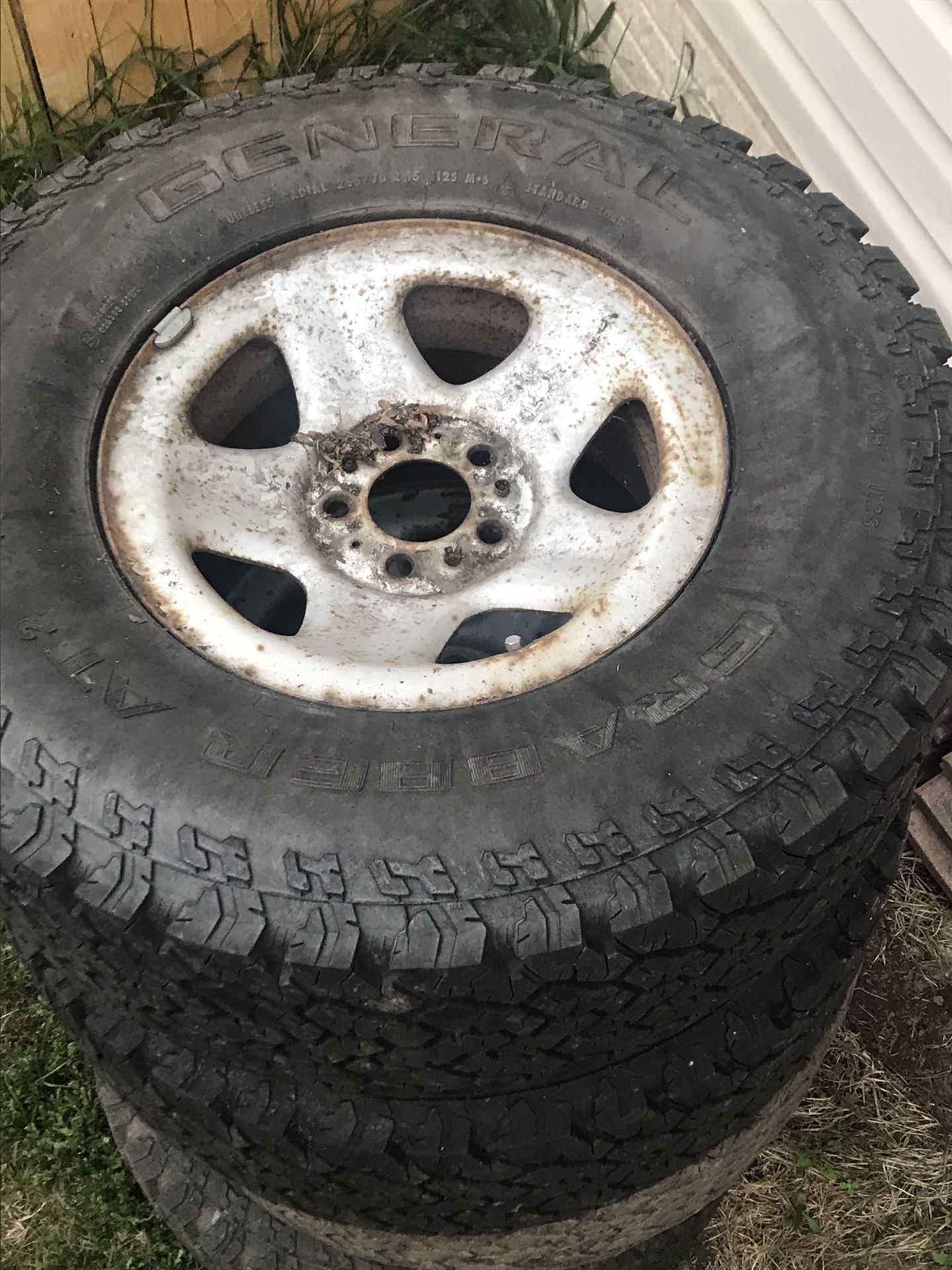 Jeep Wrangler mud tires 265/70/15 and wheels, 90% tire left