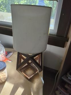 Table Lamp with Geometric Wood Base