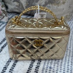 Gold Leather Top Handle Bag
