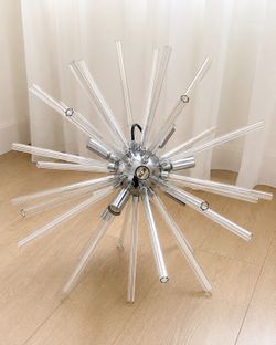Brand New Modern 9-Light Sputnik Chandelier | Chrome | 39 Glass Rods | 24”