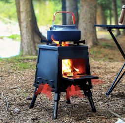 Camp Wood Stove, Tent Stove with Large Firebox, Heat View Folding Camping Stove for Tent, Shelter, Cabin