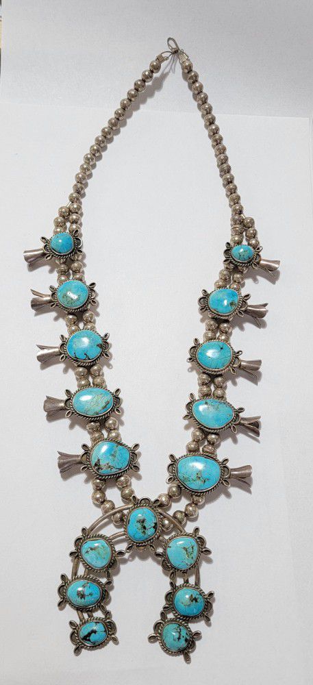Vintage Navajo Squash Blossom Necklace 