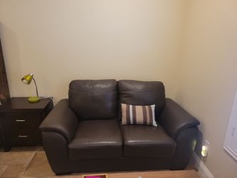 Dark Brown Leather Loveseat