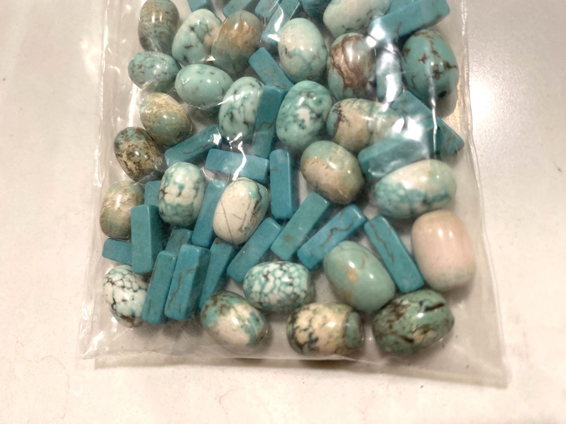 Lot of Recontituted Pilot Mountain Turquoise Stone Loose Beads x 62 32 Oval Beads 30 Rectangular Beads