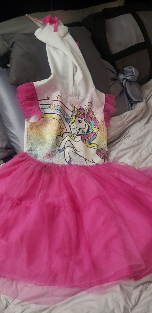 Jojo Siwa Unicorn Dress With Silver Unicorn Horn AND Multi Color HAIR Hood