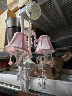 $30, Beautiful 3-light Chandelier with Pink Shades